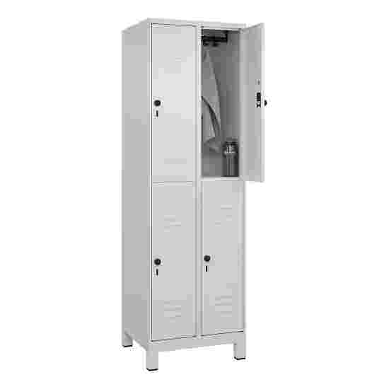 C+P Doppel-Garderobenschrank &quot;Classic Plus&quot;, Abteilbreite 30 cm, mit Füßen 195x60x50 cm/ 4 Fächer, Lichtgrau (RAL 7035)