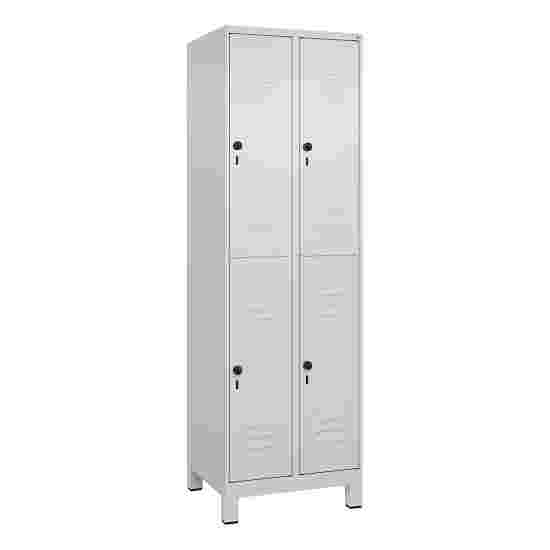 C+P Doppel-Garderobenschrank &quot;Classic Plus&quot;, Abteilbreite 30 cm, mit Füßen 195x60x50 cm/ 4 Fächer, Lichtgrau (RAL 7035)