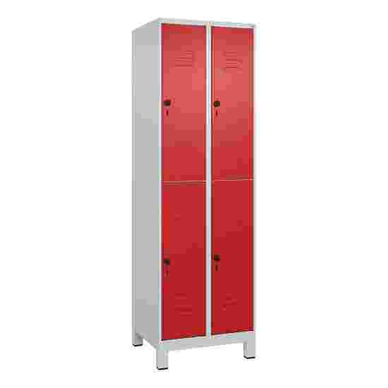 C+P Doppel-Garderobenschrank &quot;Classic Plus&quot;, Abteilbreite 30 cm, mit Füßen 195x60x50 cm/ 4 Fächer, Feuerrot (RAL 3000)