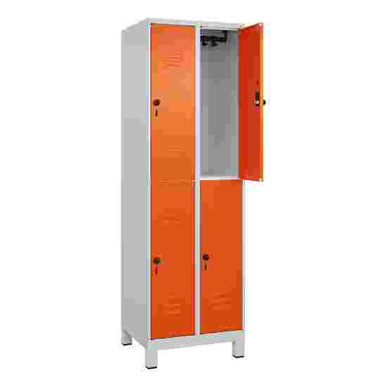 C+P Doppel-Garderobenschrank &quot;Classic Plus&quot;, Abteilbreite 30 cm, mit Füßen 195x60x50 cm/ 4 Fächer, Reinorange (RAL 2004)