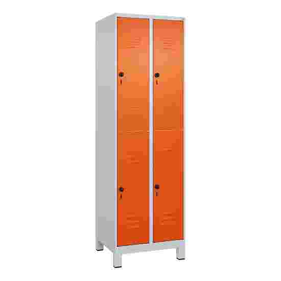 C+P Doppel-Garderobenschrank &quot;Classic Plus&quot;, Abteilbreite 30 cm, mit Füßen 195x60x50 cm/ 4 Fächer, Reinorange (RAL 2004)