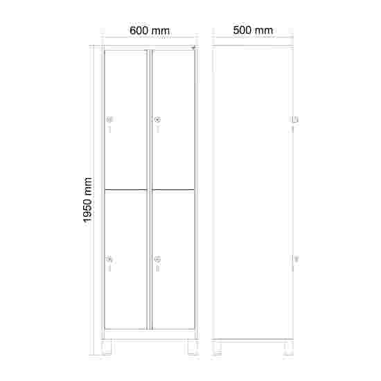 C+P Doppel-Garderobenschrank &quot;Classic Plus&quot;, Abteilbreite 30 cm, mit Füßen 195x60x50 cm/ 4 Fächer, Verkehrsgelb (RAL 1023)