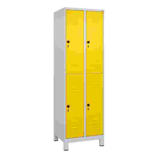 C+P Doppel-Garderobenschrank &quot;Classic Plus&quot;, Abteilbreite 30 cm, mit Füßen 195x60x50 cm/ 4 Fächer, Verkehrsgelb (RAL 1023)