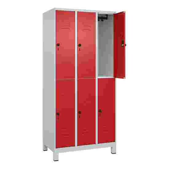 C+P Doppel-Garderobenschrank &quot;Classic Plus&quot;, Abteilbreite 30 cm, mit Füßen 195x90x50 cm/ 6 Fächer, Feuerrot (RAL 3000)