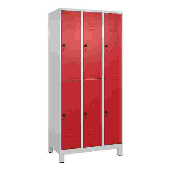 C+P Doppel-Garderobenschrank &quot;Classic Plus&quot;, Abteilbreite 30 cm, mit Füßen 195x90x50 cm/ 6 Fächer, Feuerrot (RAL 3000)