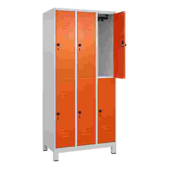 C+P Doppel-Garderobenschrank &quot;Classic Plus&quot;, Abteilbreite 30 cm, mit Füßen 195x90x50 cm/ 6 Fächer, Reinorange (RAL 2004)