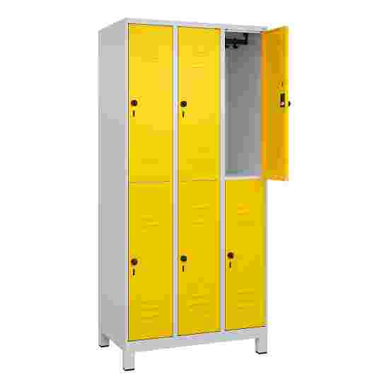 C+P Doppel-Garderobenschrank &quot;Classic Plus&quot;, Abteilbreite 30 cm, mit Füßen 195x90x50 cm/ 6 Fächer, Verkehrsgelb (RAL 1023)