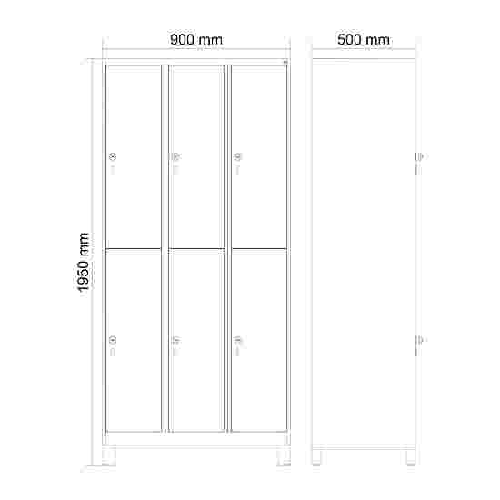 C+P Doppel-Garderobenschrank &quot;Classic Plus&quot;, Abteilbreite 30 cm, mit Füßen 195x90x50 cm/ 6 Fächer, Verkehrsgelb (RAL 1023)