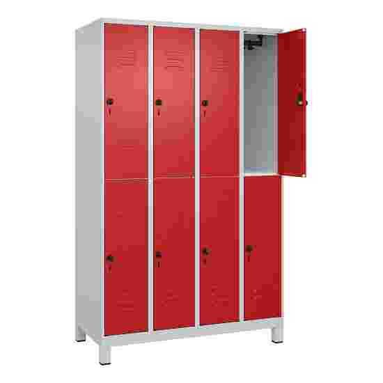 C+P Doppel-Garderobenschrank &quot;Classic Plus&quot;, Abteilbreite 30 cm, mit Füßen 195x120x50 cm/ 8 Fächer, Feuerrot (RAL 3000)