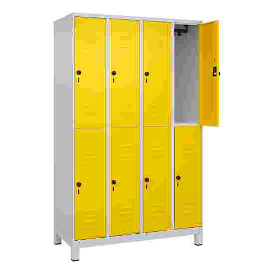 C+P Doppel-Garderobenschrank &quot;Classic Plus&quot;, Abteilbreite 30 cm, mit Füßen 195x120x50 cm/ 8 Fächer, Verkehrsgelb (RAL 1023)