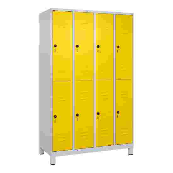 C+P Doppel-Garderobenschrank &quot;Classic Plus&quot;, Abteilbreite 30 cm, mit Füßen 195x120x50 cm/ 8 Fächer, Verkehrsgelb (RAL 1023)