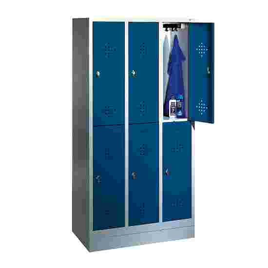 C+P Doppel-Garderobenschrank &quot;S 2000 Classic&quot;, Abteilbreite 30 cm mit 10 cm hohem Sockel 180x90x50 cm/ 6 Fächer, Enzianblau (RAL 5010)