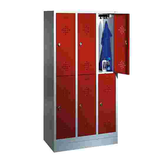 C+P Doppel-Garderobenschrank &quot;S 2000 Classic&quot;, Abteilbreite 30 cm mit 10 cm hohem Sockel 180x90x50 cm/ 6 Fächer, Feuerrot (RAL 3000)