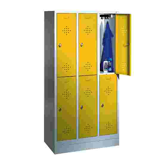 C+P Doppel-Garderobenschrank &quot;S 2000 Classic&quot;, Abteilbreite 30 cm mit 10 cm hohem Sockel 180x90x50 cm/ 6 Fächer, Verkehrsgelb (RAL 1023)