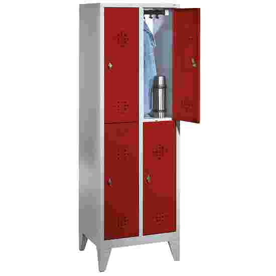 C+P Doppel-Garderobenschrank &quot;S 2000 Classic&quot;, Abteilbreite 40 cm mit 15 cm hohen Füßen 185x81x50 cm/ 4 Fächer, Feuerrot (RAL 3000)