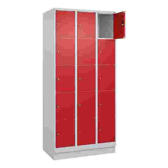 C+P Fächerschrank &quot;Classic Plus&quot;, 5 Fächer übereinander, Abteilbreite 30 cm, mit Sockel 195x90x50 cm/ 15 Fächer, Feuerrot (RAL 3000)