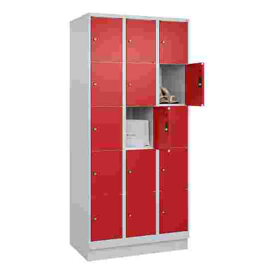 C+P Fächerschrank &quot;Classic Plus&quot;, 5 Fächer übereinander, Abteilbreite 30 cm, mit Sockel 195x90x50 cm/ 15 Fächer, Feuerrot (RAL 3000)