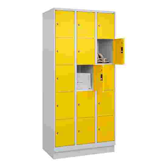 C+P Fächerschrank &quot;Classic Plus&quot;, 5 Fächer übereinander, Abteilbreite 30 cm, mit Sockel 195x90x50 cm/ 15 Fächer, Verkehrsgelb (RAL 1023)