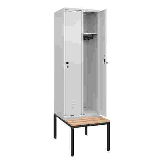 C+P Garderobenschrank &quot;Classic Plus&quot;, Abteilbreite 30 cm, mit Sitzbank 212x60x50 cm/ 2 Fächer, Lichtgrau (RAL 7035)