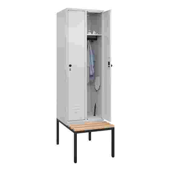 C+P Garderobenschrank &quot;Classic Plus&quot;, Abteilbreite 30 cm, mit Sitzbank 212x60x50 cm/ 2 Fächer, Lichtgrau (RAL 7035)