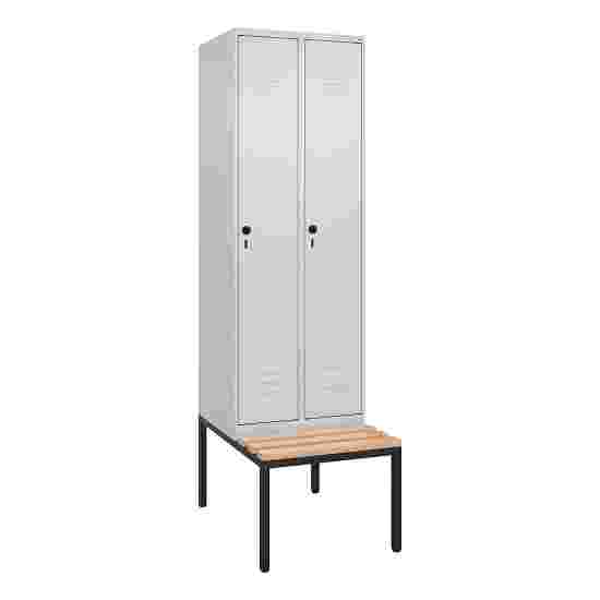 C+P Garderobenschrank &quot;Classic Plus&quot;, Abteilbreite 30 cm, mit Sitzbank 212x60x50 cm/ 2 Fächer, Lichtgrau (RAL 7035)