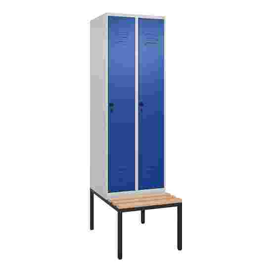 C+P Garderobenschrank &quot;Classic Plus&quot;, Abteilbreite 30 cm, mit Sitzbank 212x60x50 cm/ 2 Fächer, Enzianblau (RAL 5010)