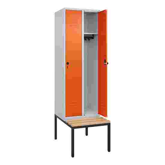 C+P Garderobenschrank &quot;Classic Plus&quot;, Abteilbreite 30 cm, mit Sitzbank 212x60x50 cm/ 2 Fächer, Reinorange (RAL 2004)