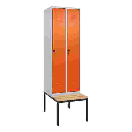 C+P Garderobenschrank &quot;Classic Plus&quot;, Abteilbreite 30 cm, mit Sitzbank 212x60x50 cm/ 2 Fächer, Reinorange (RAL 2004)