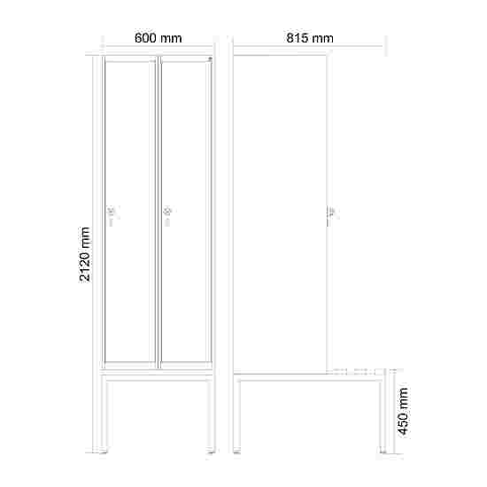 C+P Garderobenschrank &quot;Classic Plus&quot;, Abteilbreite 30 cm, mit Sitzbank 212x60x50 cm/ 2 Fächer, Verkehrsgelb (RAL 1023)