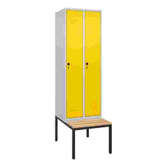 C+P Garderobenschrank &quot;Classic Plus&quot;, Abteilbreite 30 cm, mit Sitzbank 212x60x50 cm/ 2 Fächer, Verkehrsgelb (RAL 1023)