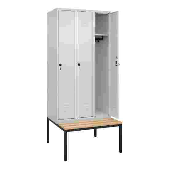 C+P Garderobenschrank &quot;Classic Plus&quot;, Abteilbreite 30 cm, mit Sitzbank 212x90x50 cm/ 3 Fächer, Lichtgrau (RAL 7035)