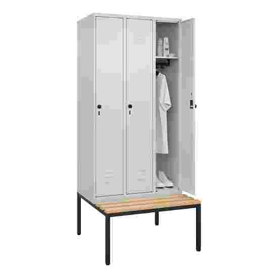 C+P Garderobenschrank &quot;Classic Plus&quot;, Abteilbreite 30 cm, mit Sitzbank 212x90x50 cm/ 3 Fächer, Lichtgrau (RAL 7035)