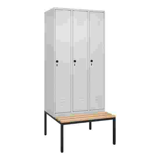 C+P Garderobenschrank &quot;Classic Plus&quot;, Abteilbreite 30 cm, mit Sitzbank 212x90x50 cm/ 3 Fächer, Lichtgrau (RAL 7035)