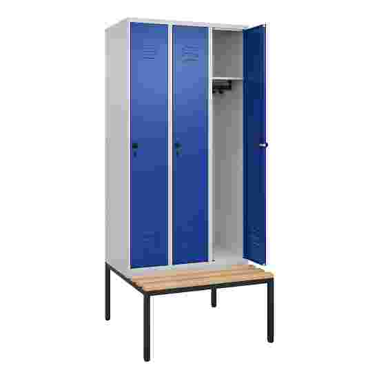 C+P Garderobenschrank &quot;Classic Plus&quot;, Abteilbreite 30 cm, mit Sitzbank 212x90x50 cm/ 3 Fächer, Enzianblau (RAL 5010)