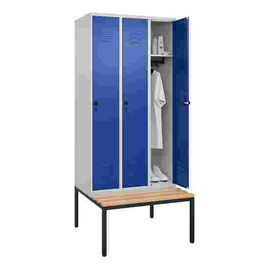 C+P Garderobenschrank &quot;Classic Plus&quot;, Abteilbreite 30 cm, mit Sitzbank 212x90x50 cm/ 3 Fächer, Enzianblau (RAL 5010)