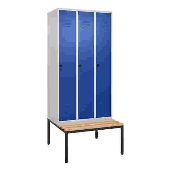 C+P Garderobenschrank &quot;Classic Plus&quot;, Abteilbreite 30 cm, mit Sitzbank 212x90x50 cm/ 3 Fächer, Enzianblau (RAL 5010)