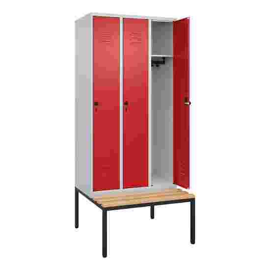 C+P Garderobenschrank &quot;Classic Plus&quot;, Abteilbreite 30 cm, mit Sitzbank 212x90x50 cm/ 3 Fächer, Feuerrot (RAL 3000)