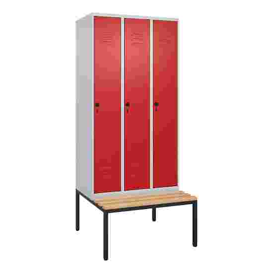 C+P Garderobenschrank &quot;Classic Plus&quot;, Abteilbreite 30 cm, mit Sitzbank 212x90x50 cm/ 3 Fächer, Feuerrot (RAL 3000)