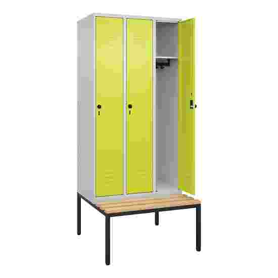 C+P Garderobenschrank &quot;Classic Plus&quot;, Abteilbreite 30 cm, mit Sitzbank 212x90x50 cm/ 3 Fächer, Clowngrün (RAL 110 80 60)