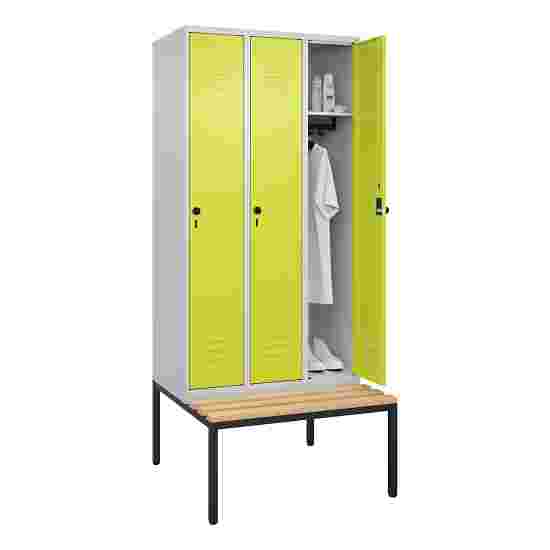 C+P Garderobenschrank &quot;Classic Plus&quot;, Abteilbreite 30 cm, mit Sitzbank 212x90x50 cm/ 3 Fächer, Clowngrün (RAL 110 80 60)