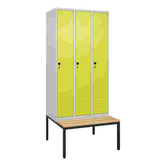 C+P Garderobenschrank &quot;Classic Plus&quot;, Abteilbreite 30 cm, mit Sitzbank 212x90x50 cm/ 3 Fächer, Clowngrün (RAL 110 80 60)