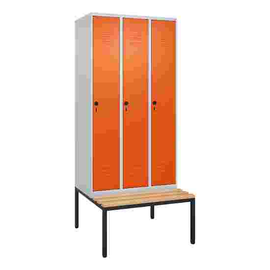 C+P Garderobenschrank &quot;Classic Plus&quot;, Abteilbreite 30 cm, mit Sitzbank 212x90x50 cm/ 3 Fächer, Reinorange (RAL 2004)