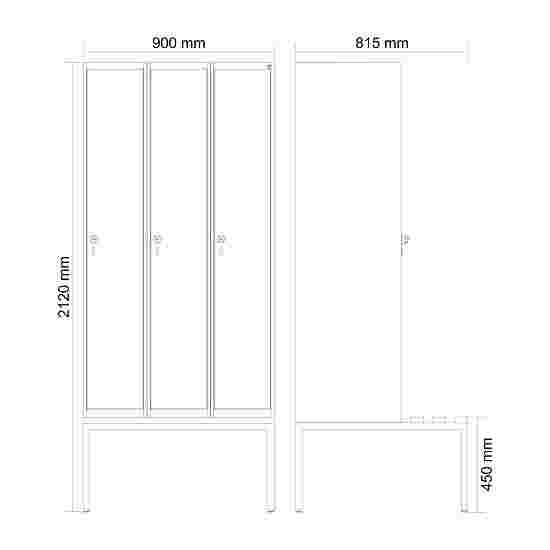 C+P Garderobenschrank &quot;Classic Plus&quot;, Abteilbreite 30 cm, mit Sitzbank 212x90x50 cm/ 3 Fächer, Verkehrsgelb (RAL 1023)