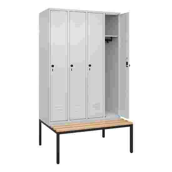 C+P Garderobenschrank &quot;Classic Plus&quot;, Abteilbreite 30 cm, mit Sitzbank 212x120x50 cm/ 4 Fächer, Lichtgrau (RAL 7035)