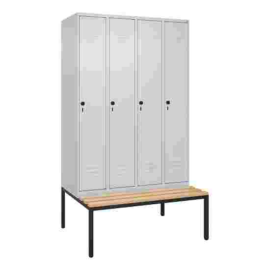 C+P Garderobenschrank &quot;Classic Plus&quot;, Abteilbreite 30 cm, mit Sitzbank 212x120x50 cm/ 4 Fächer, Lichtgrau (RAL 7035)