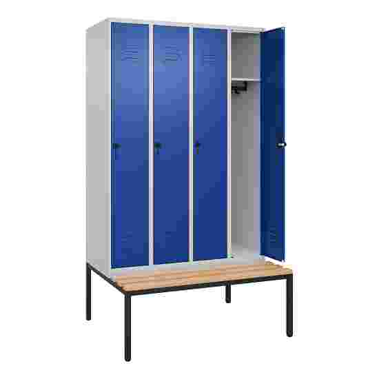 C+P Garderobenschrank &quot;Classic Plus&quot;, Abteilbreite 30 cm, mit Sitzbank 212x120x50 cm/ 4 Fächer, Enzianblau (RAL 5010)