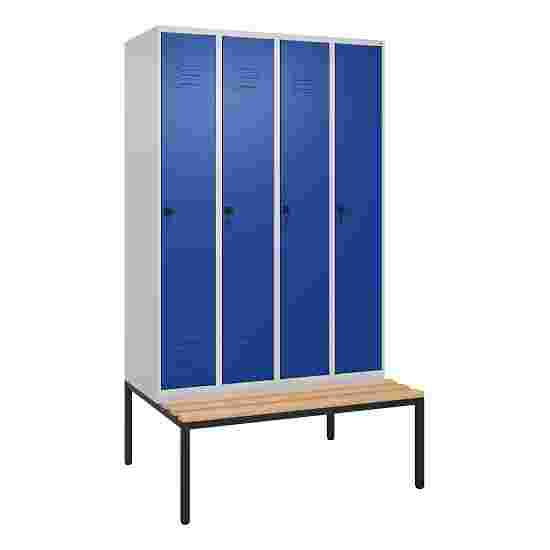 C+P Garderobenschrank &quot;Classic Plus&quot;, Abteilbreite 30 cm, mit Sitzbank 212x120x50 cm/ 4 Fächer, Enzianblau (RAL 5010)