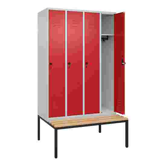 C+P Garderobenschrank &quot;Classic Plus&quot;, Abteilbreite 30 cm, mit Sitzbank 212x120x50 cm/ 4 Fächer, Feuerrot (RAL 3000)