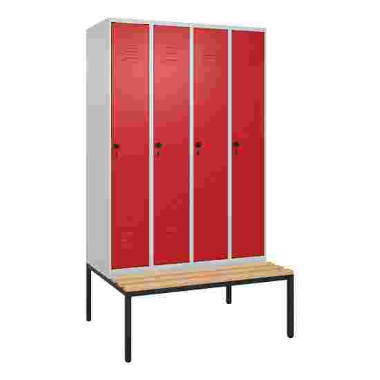 C+P Garderobenschrank &quot;Classic Plus&quot;, Abteilbreite 30 cm, mit Sitzbank 212x120x50 cm/ 4 Fächer, Feuerrot (RAL 3000)