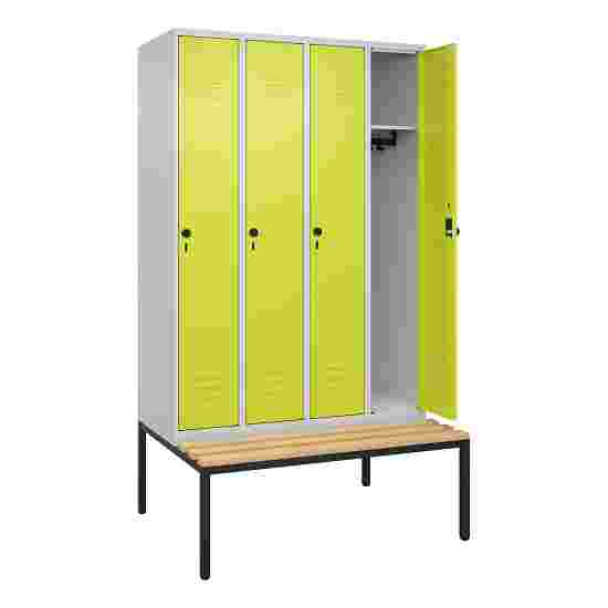 C+P Garderobenschrank &quot;Classic Plus&quot;, Abteilbreite 30 cm, mit Sitzbank 212x120x50 cm/ 4 Fächer, Clowngrün (RAL 110 80 60)